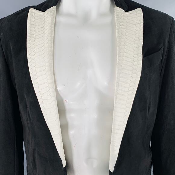NAHMIAS Size XL Black White Leather Suede Peak Lapel Jacket - Picture 2 of 6